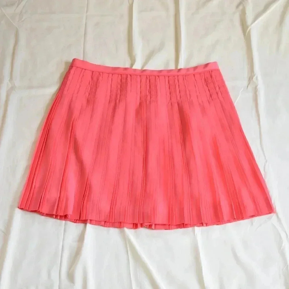 J.CREW Pleated Grid Knee Length Skirt in Coral Pink Size 12